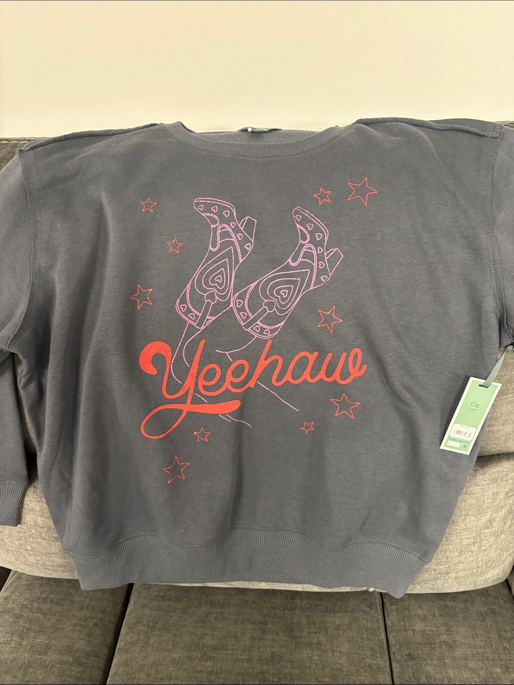 Yeehaw Graphic Sweatshirt - Charcoal with Pink & Red Print 0X